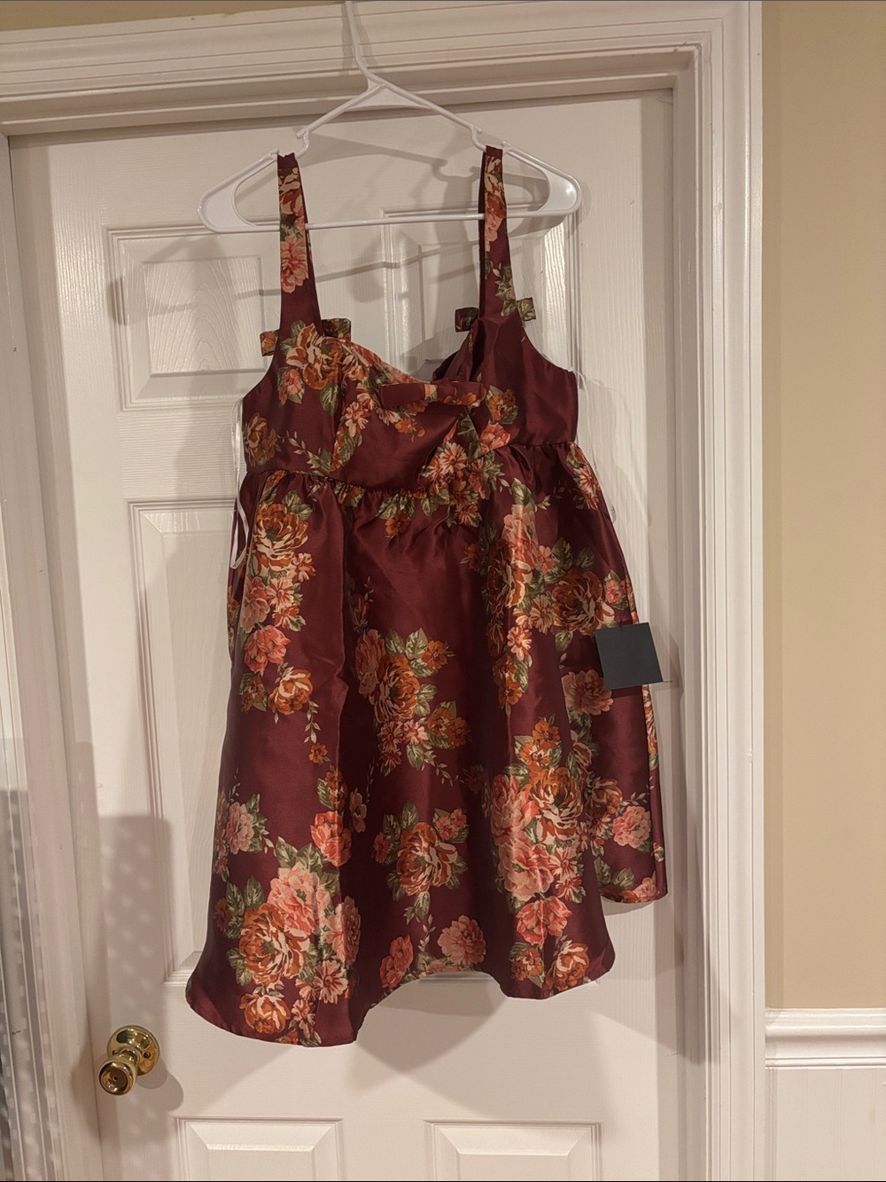 Lulu's Burgundy Floral Satin Girls' Party Dress